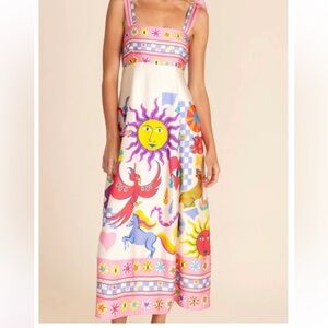 Colorful Maxi Dress with Sun and Unicorn Print
